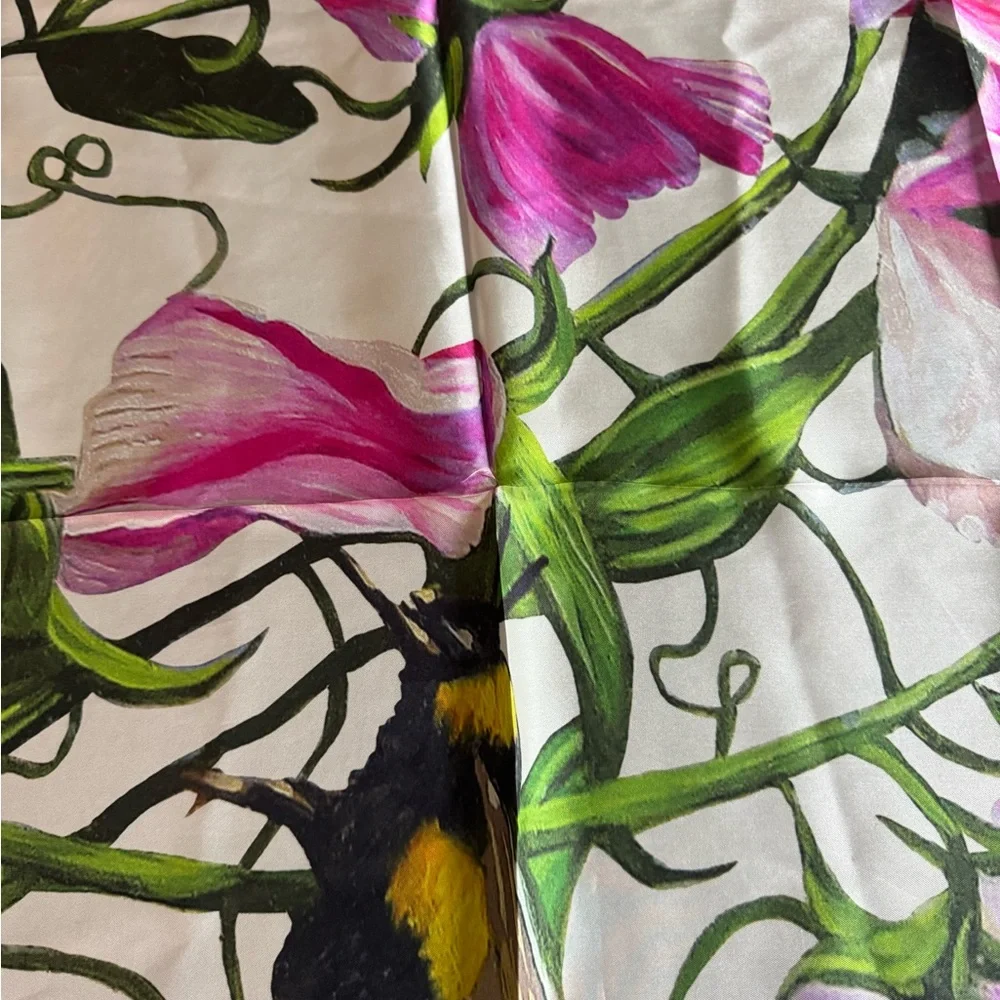 Floral Print Silk-Feel Scarf in Pink, Green & Yellow